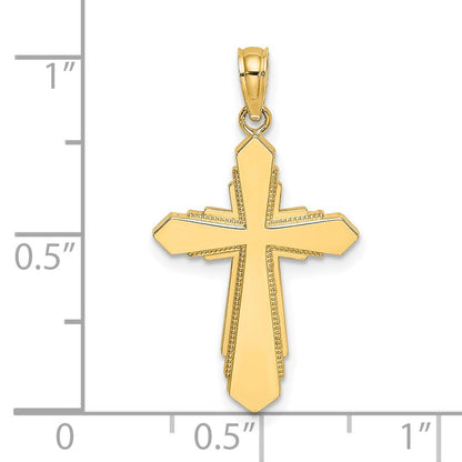 14K Gelbgold Massiv Gekugelt Kreuz Charm