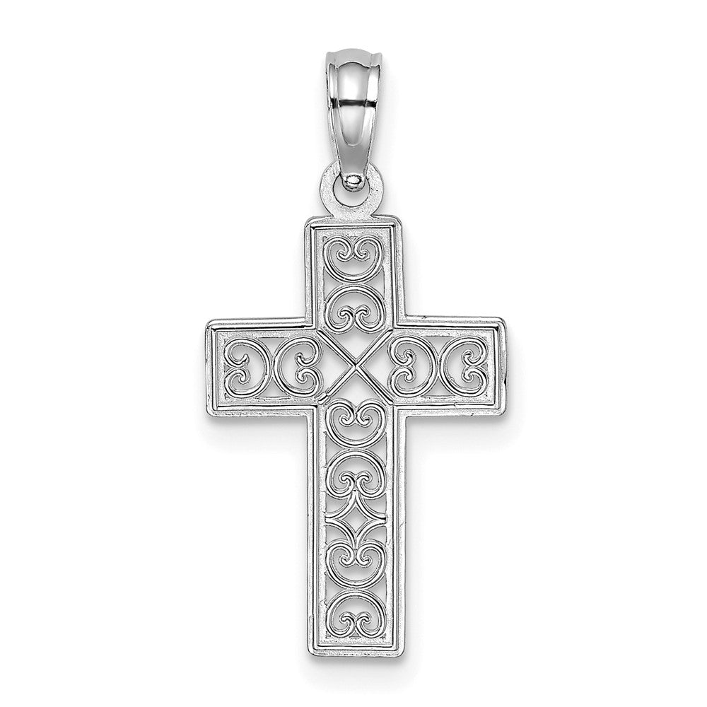 14K Weißgold Strukturiert Lace Mittig Kreuz Charm