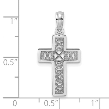 14K Weißgold Strukturiert Lace Mittig Kreuz Charm