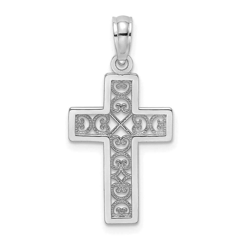 14K Weißgold Strukturiert Lace Mittig Kreuz Charm