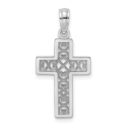 14K Weißgold Strukturiert Lace Mittig Kreuz Charm