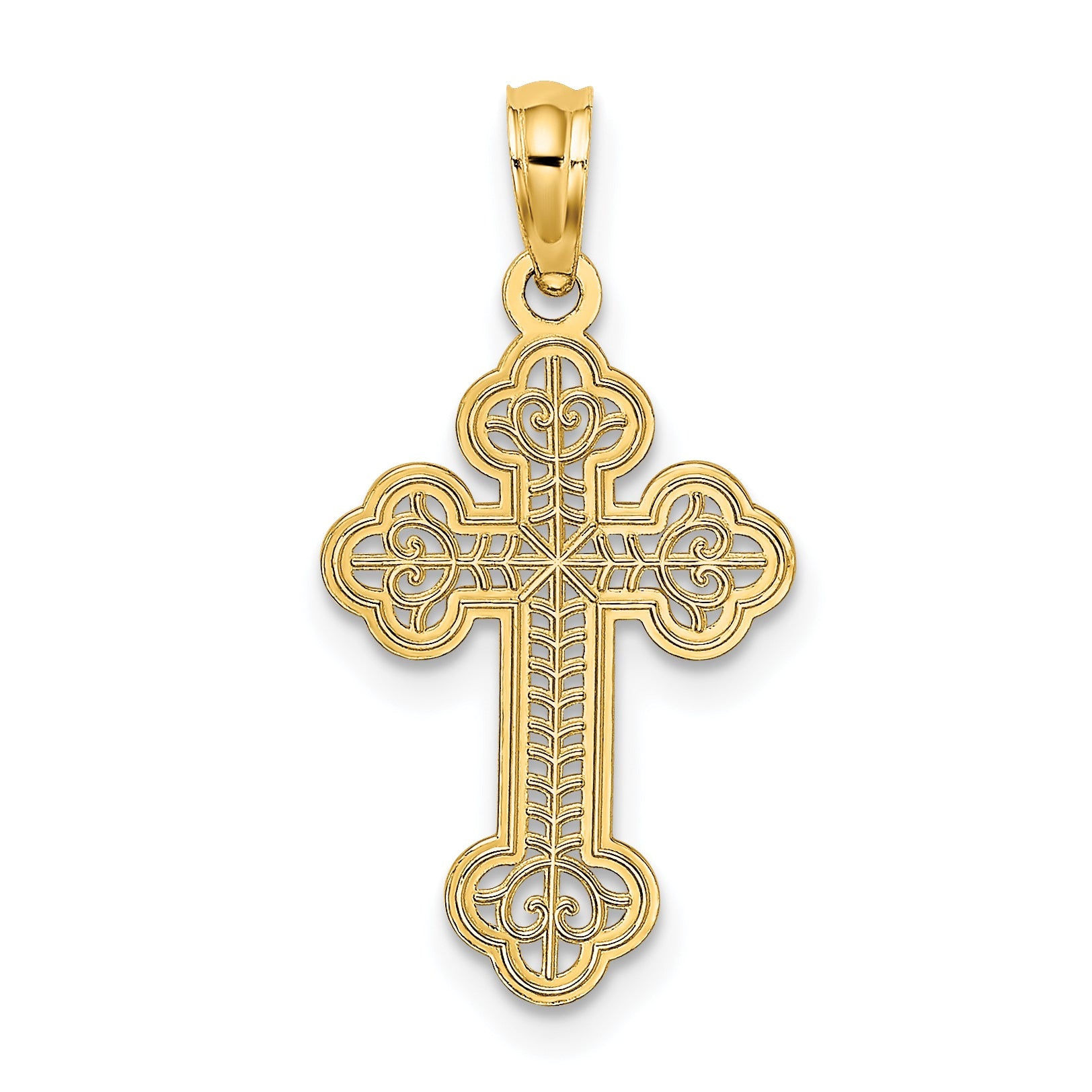 14K Gelbgold Lace Mittig Knospend Kreuz Charm