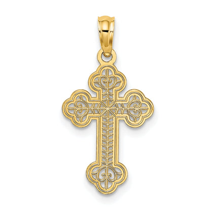 14K Gelbgold Lace Mittig Knospend Kreuz Charm