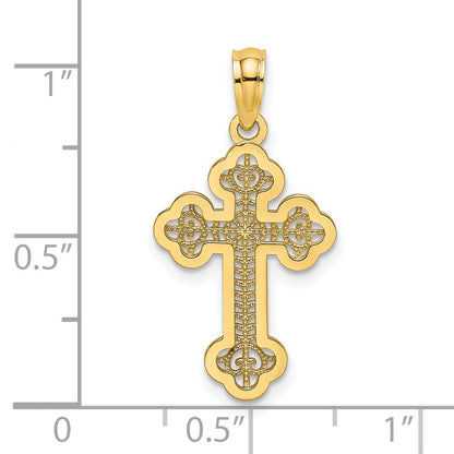 14K Gelbgold Lace Mittig Knospend Kreuz Charm