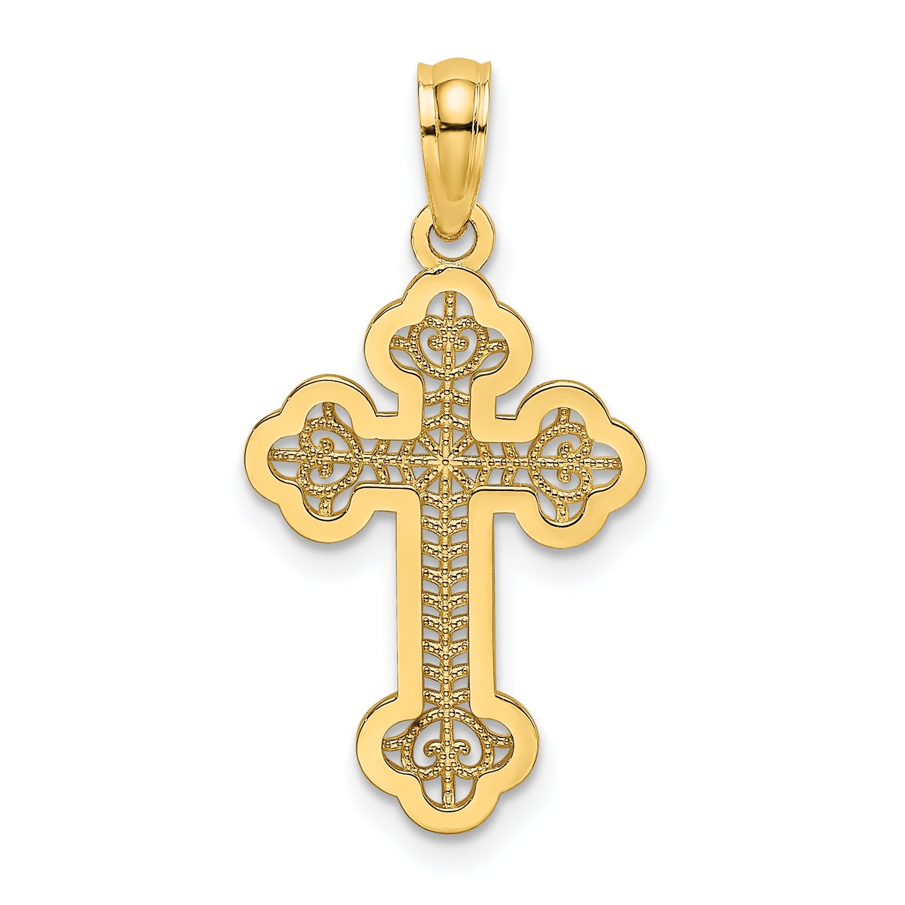 14K Gelbgold Lace Mittig Knospend Kreuz Charm