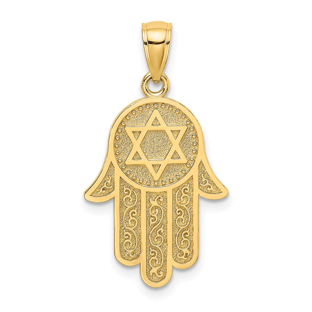 14K Gelbgold Chamseh-Anhänger mit Davidstern-Charm