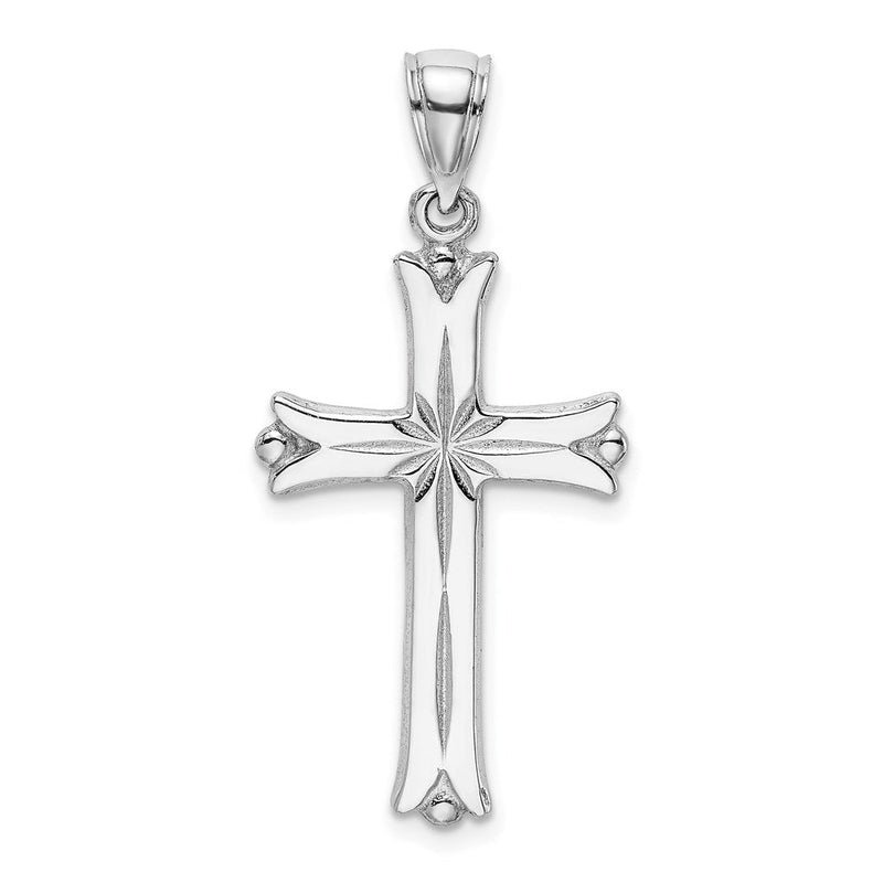 14K Weißgold Kreuz-Charm mit Sternenexplosion-Zentrum