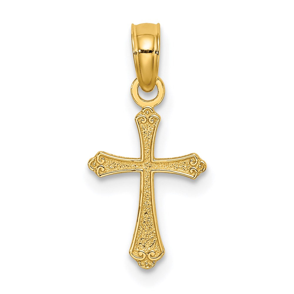 14K Gelbgold Strukturiert Mini Kreuz Charm