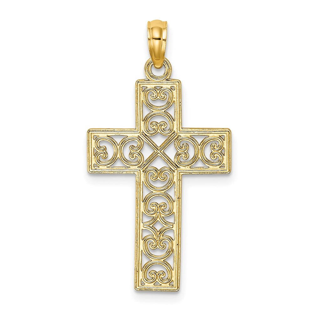 14K Gelbgold Poliert Quadratisch Kreuz mit Herz Design Charm