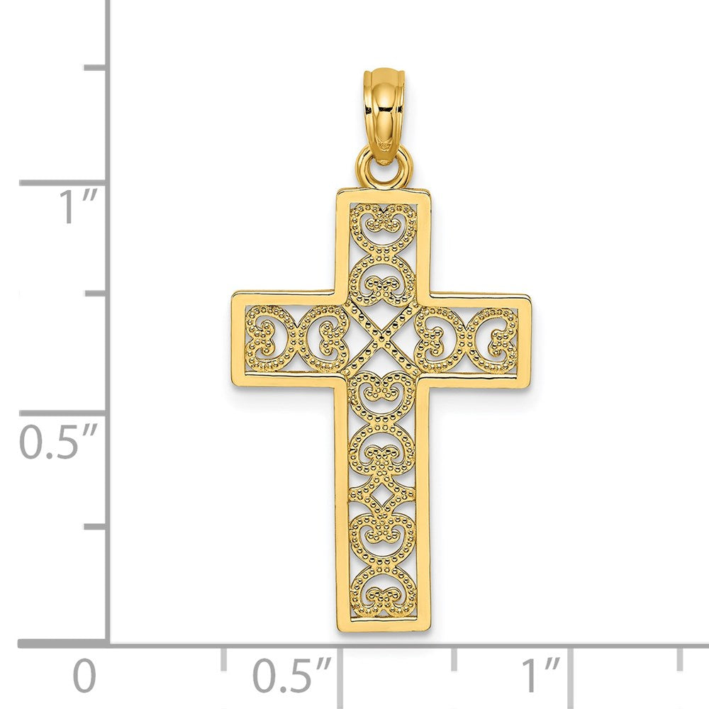 14K Gelbgold Poliert Quadratisch Kreuz mit Herz Design Charm