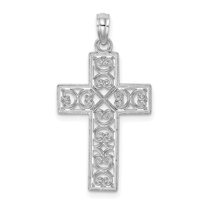 14K Weißgold Poliert Sqaure Kreuz mit Herz Design Charm
