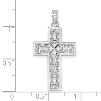 14K Weißgold Poliert Sqaure Kreuz mit Herz Design Charm