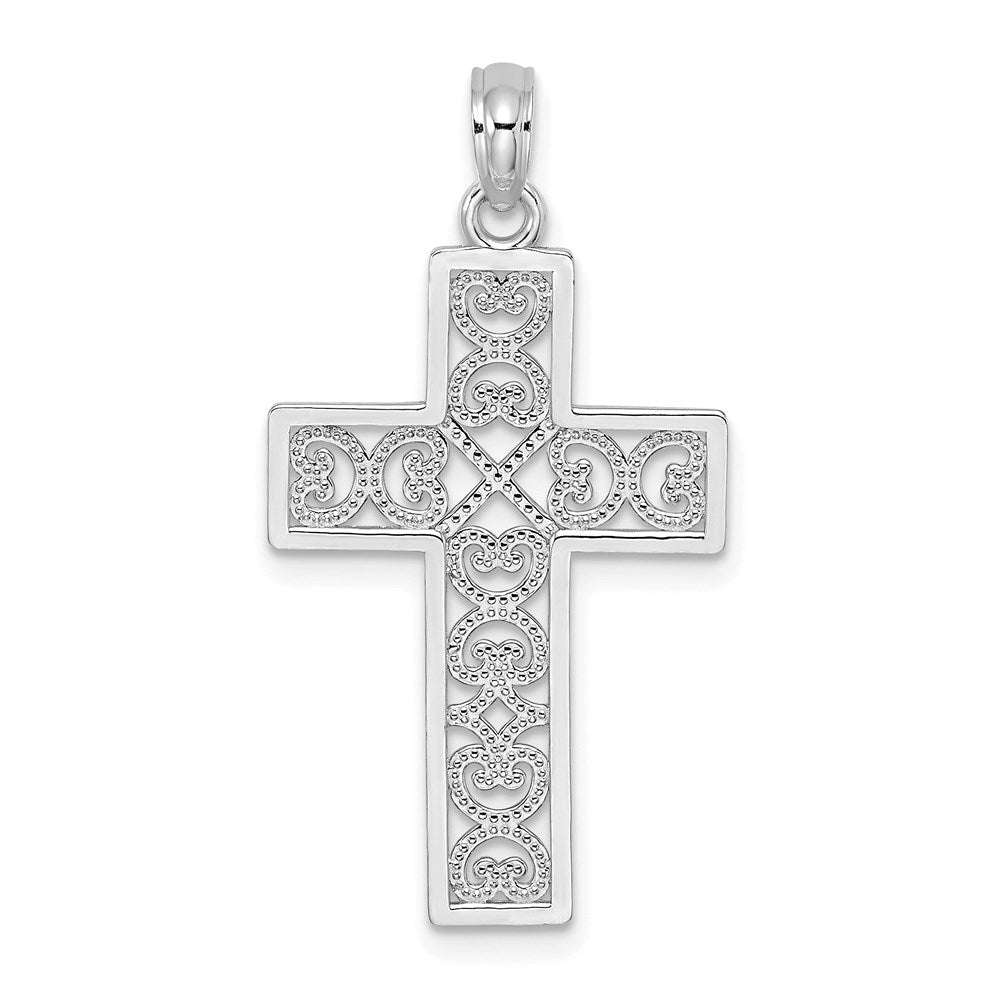 14K Weißgold Poliert Sqaure Kreuz mit Herz Design Charm