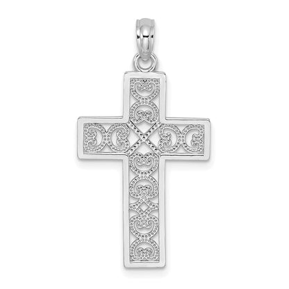 14K Weißgold Poliert Sqaure Kreuz mit Herz Design Charm