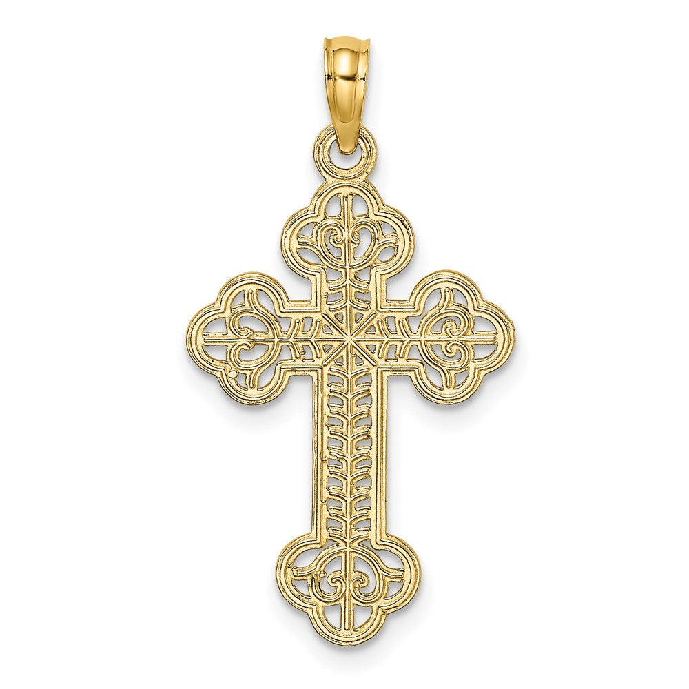 14K Gelbgold Ausgeschnitten Design Kreuz Charm