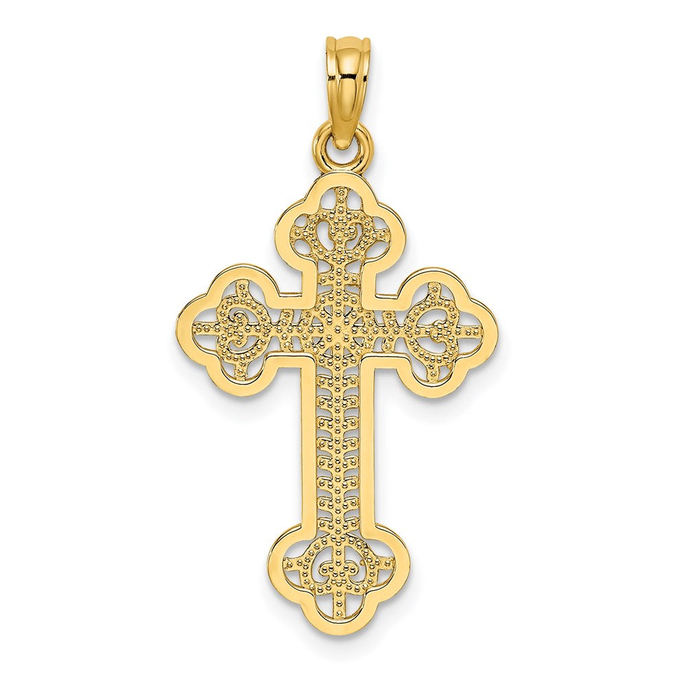 14K Gelbgold Ausgeschnitten Design Kreuz Charm