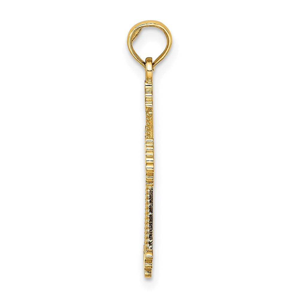14K Gelbgold Ausgeschnitten Stripes Kreuz mit Herz Charm