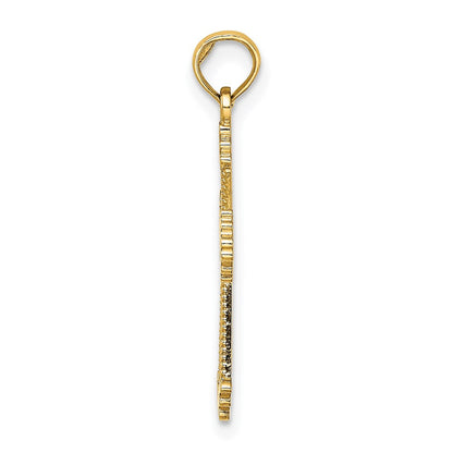 14K Gelbgold Ausgeschnitten Stripes Kreuz mit Herz Charm
