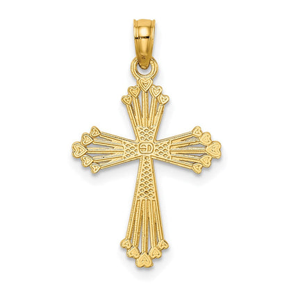14K Gelbgold Ausgeschnitten Stripes Kreuz mit Herz Charm