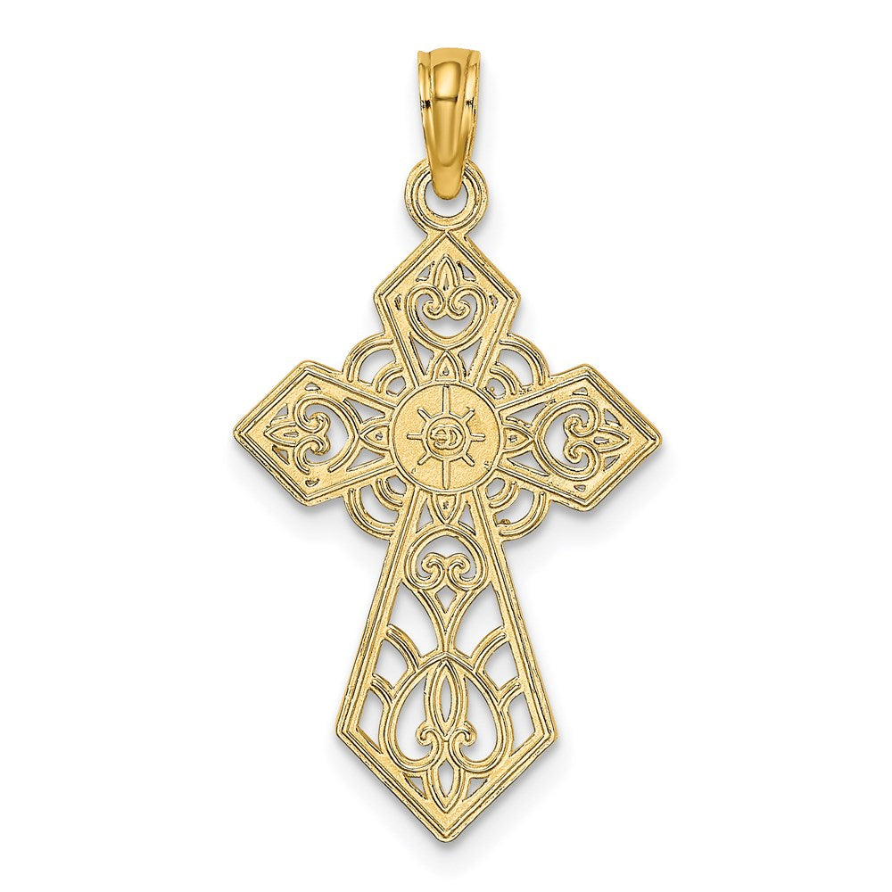 14K Gelbgold Poliert und Lace Kreuz Charm