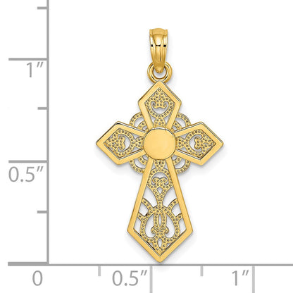 14K Gelbgold Poliert und Lace Kreuz Charm