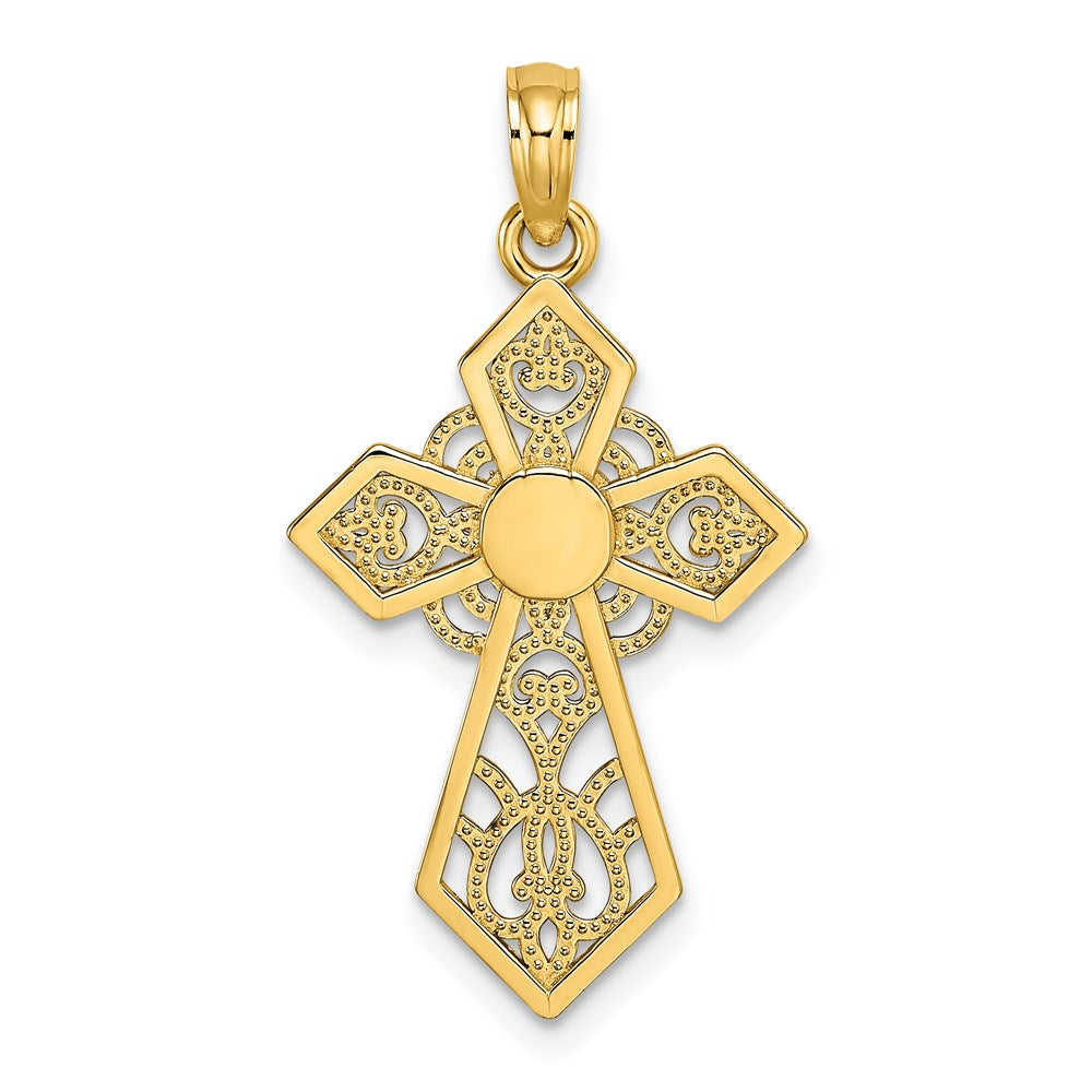 14K Gelbgold Poliert und Lace Kreuz Charm