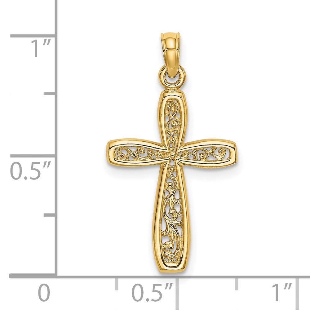 14K Gelbgold Kreuz mit Filigran Mittig Charm