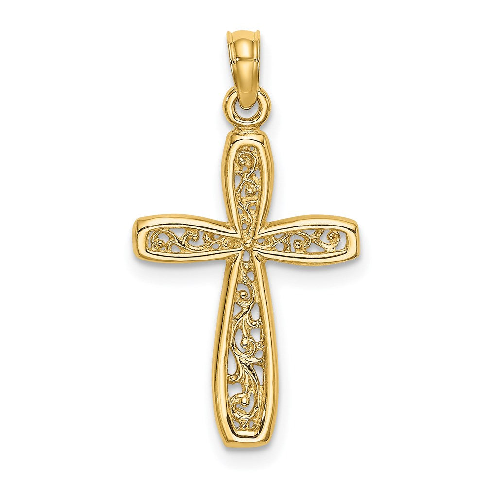 14K Gelbgold Kreuz mit Filigran Mittig Charm