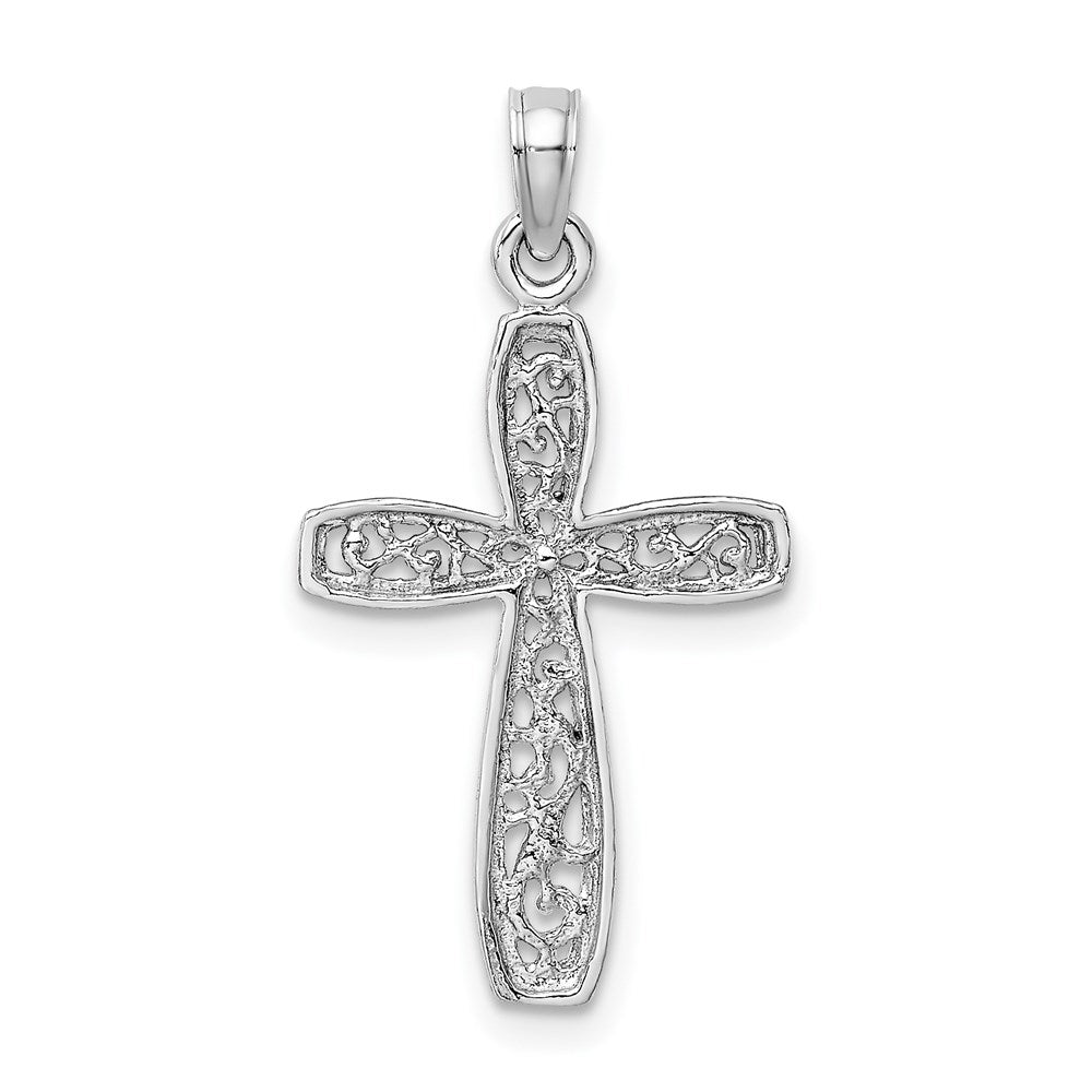 14K Weißgold Kreuz mit Filigran Mittig Charm