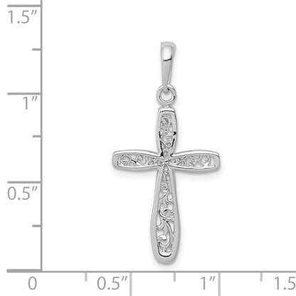 14K Weißgold Kreuz mit Filigran Mittig Charm