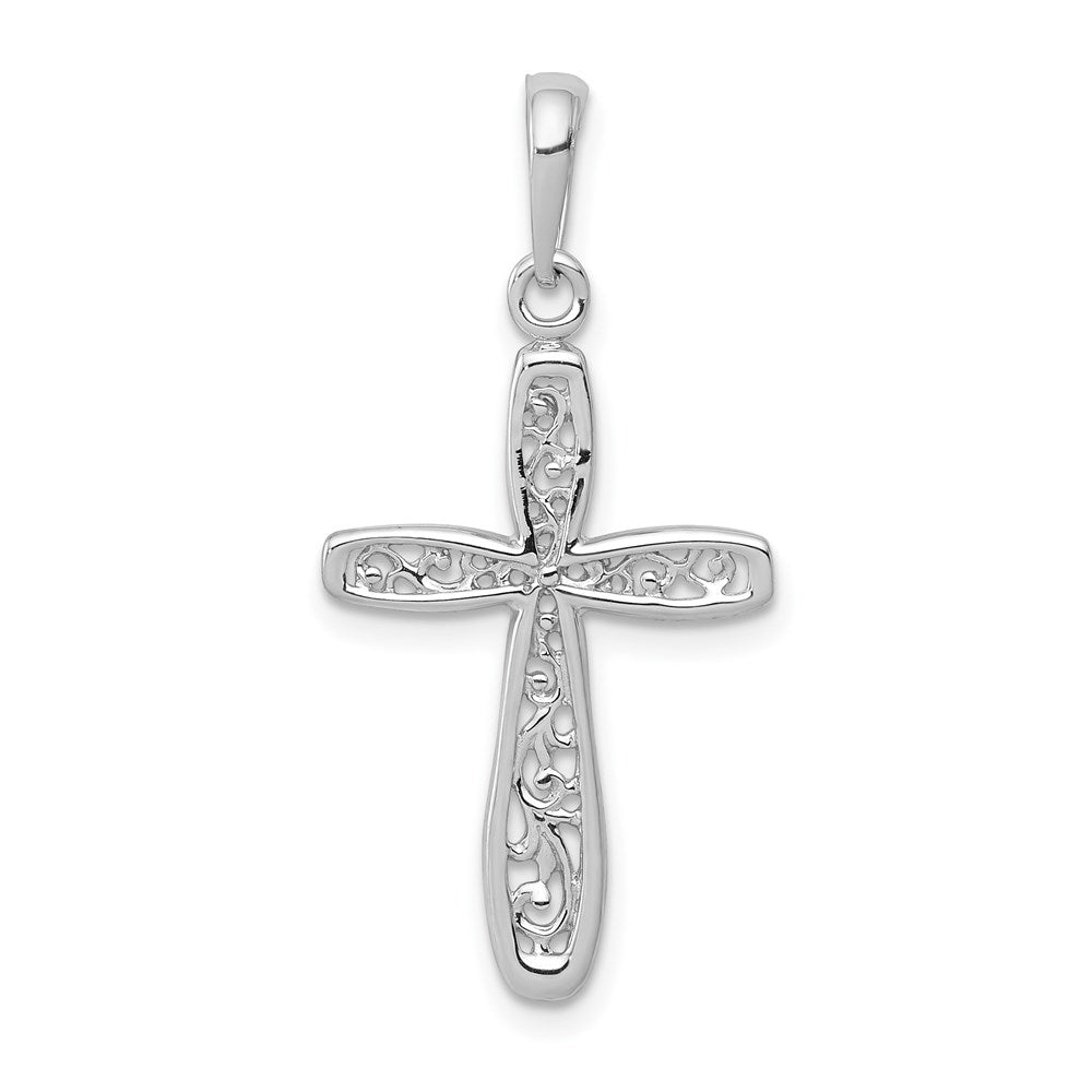 14K Weißgold Kreuz mit Filigran Mittig Charm