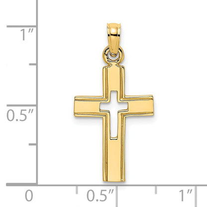 14K Gelbgold Poliert und Ausgeschnitten Kreuz Charm
