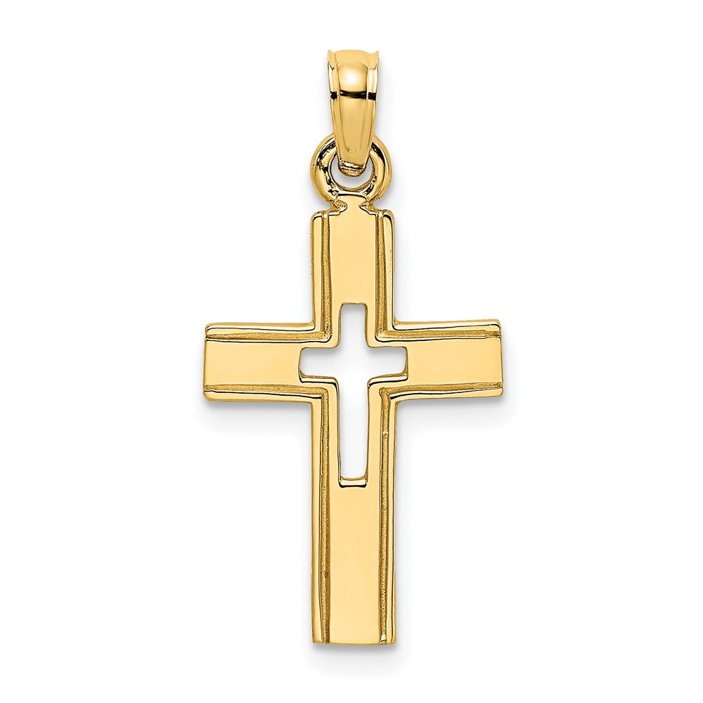 14K Gelbgold Poliert und Ausgeschnitten Kreuz Charm