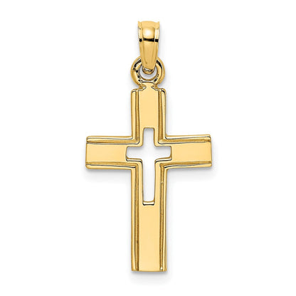 14K Gelbgold Poliert und Ausgeschnitten Kreuz Charm