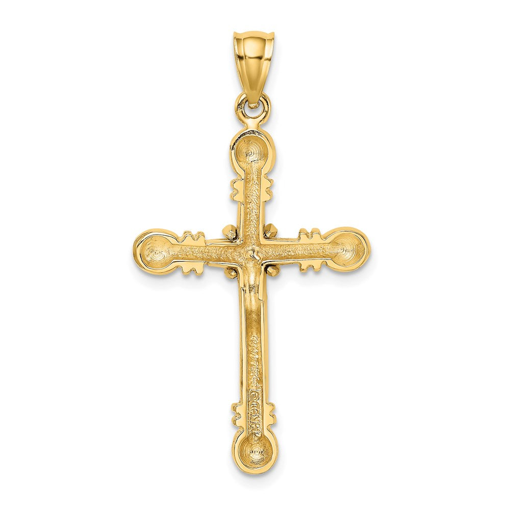 14K Gelbgold Polierter Zylinder-Kreuz-Charm