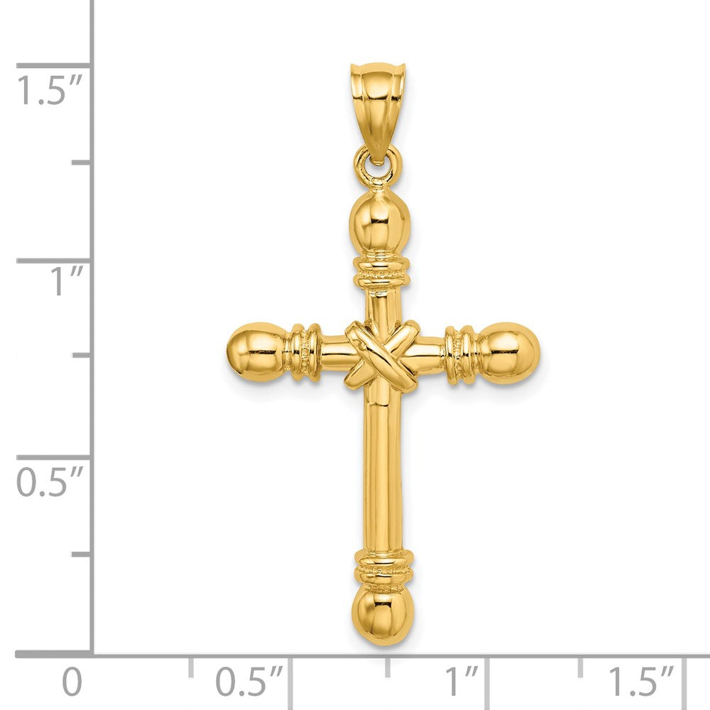 14K Gelbgold Polierter Zylinder-Kreuz-Charm