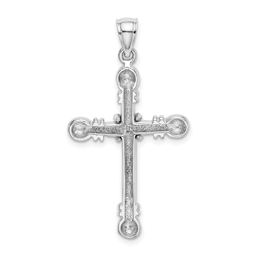 14K Weißgold Polierter Zylinder-Kreuz-Charm