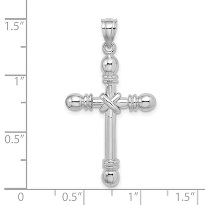 14K Weißgold Polierter Zylinder-Kreuz-Charm