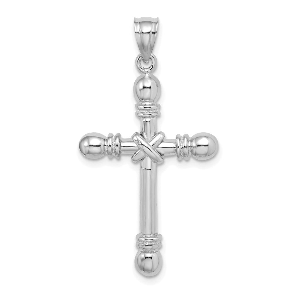 14K Weißgold Polierter Zylinder-Kreuz-Charm