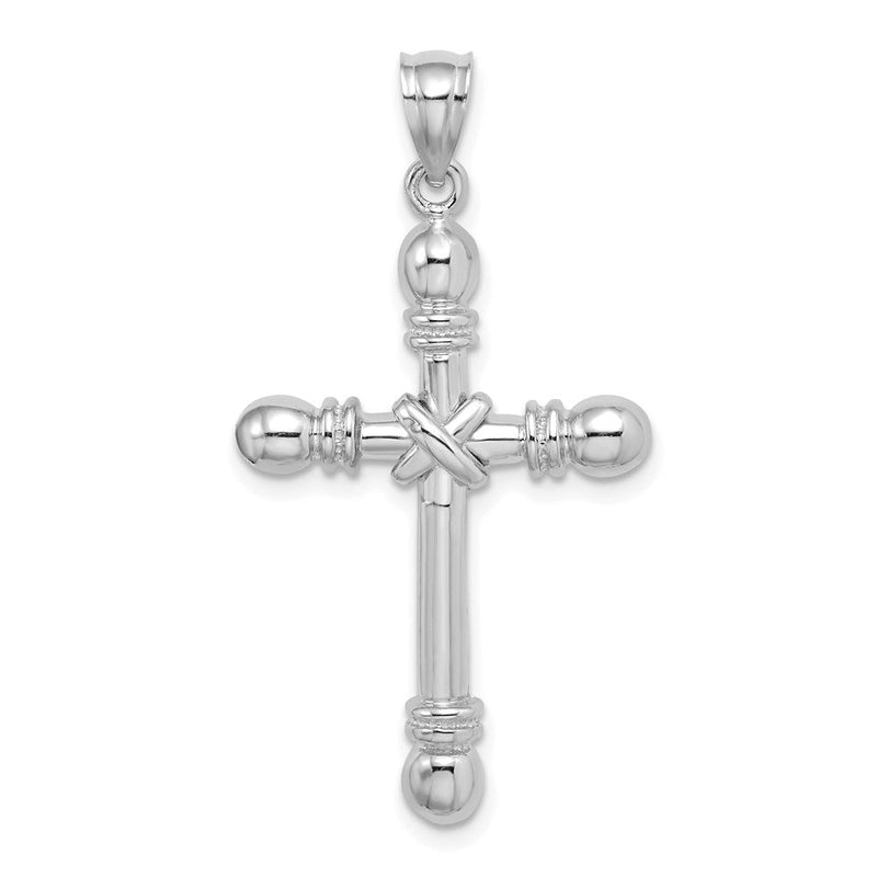 14K Weißgold Polierter Zylinder-Kreuz-Charm