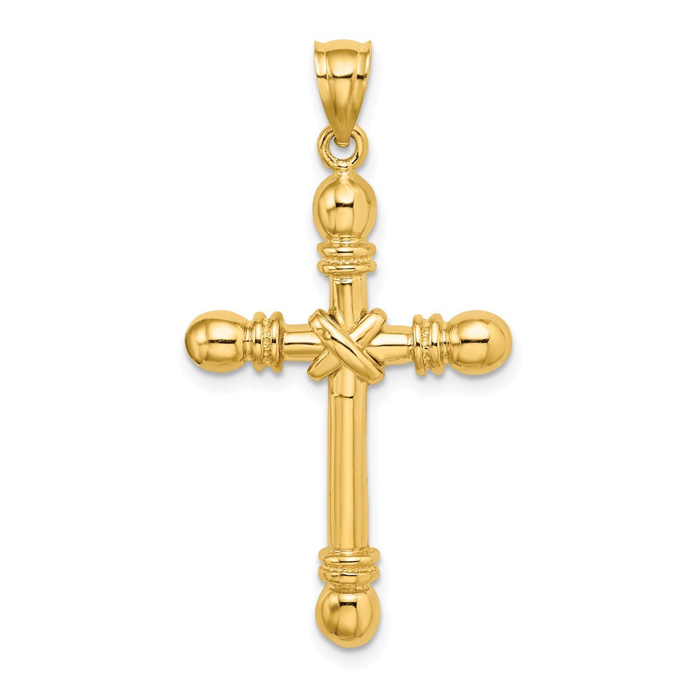 14K Gelbgold Polierter Zylinder-Kreuz-Charm