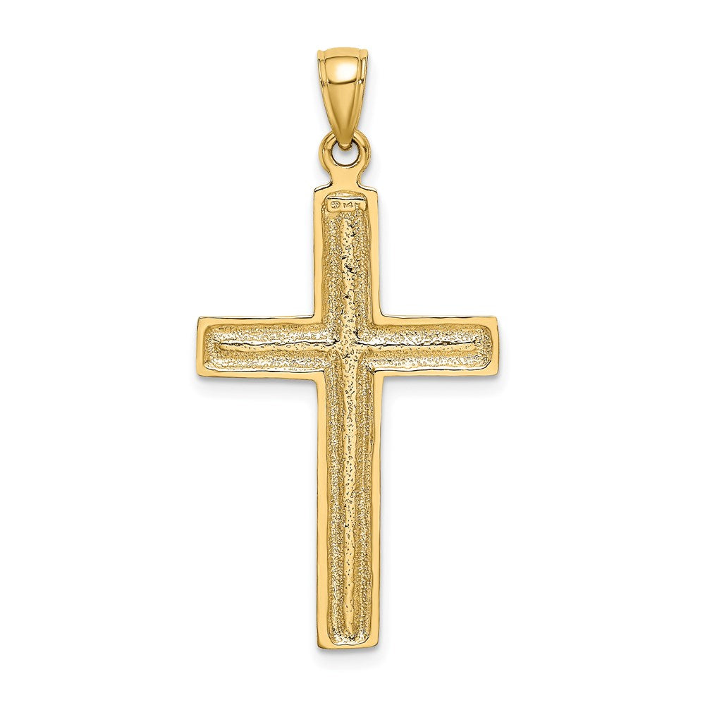 14K Gelbgold Polierter Kreuz-Charm mit Perlrand