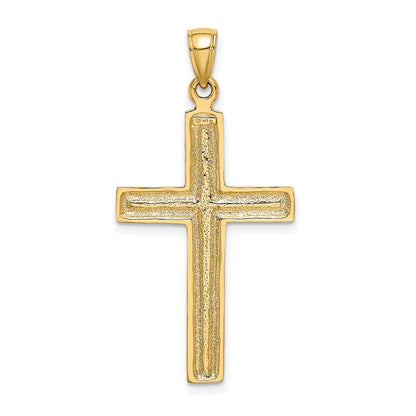 14K Gelbgold Polierter Kreuz-Charm mit Perlrand