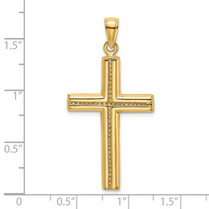 14K Gelbgold Polierter Kreuz-Charm mit Perlrand