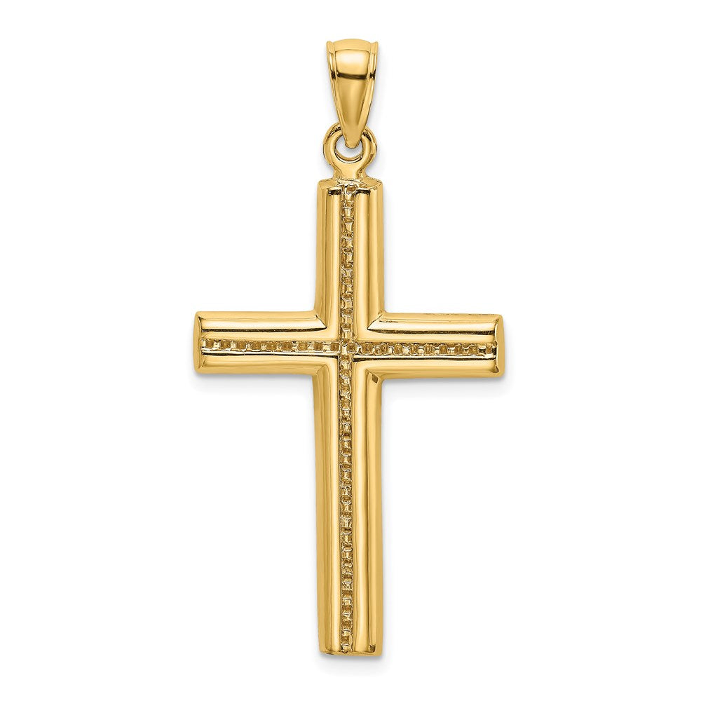 14K Gelbgold Polierter Kreuz-Charm mit Perlrand