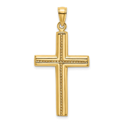 14K Gelbgold Polierter Kreuz-Charm mit Perlrand