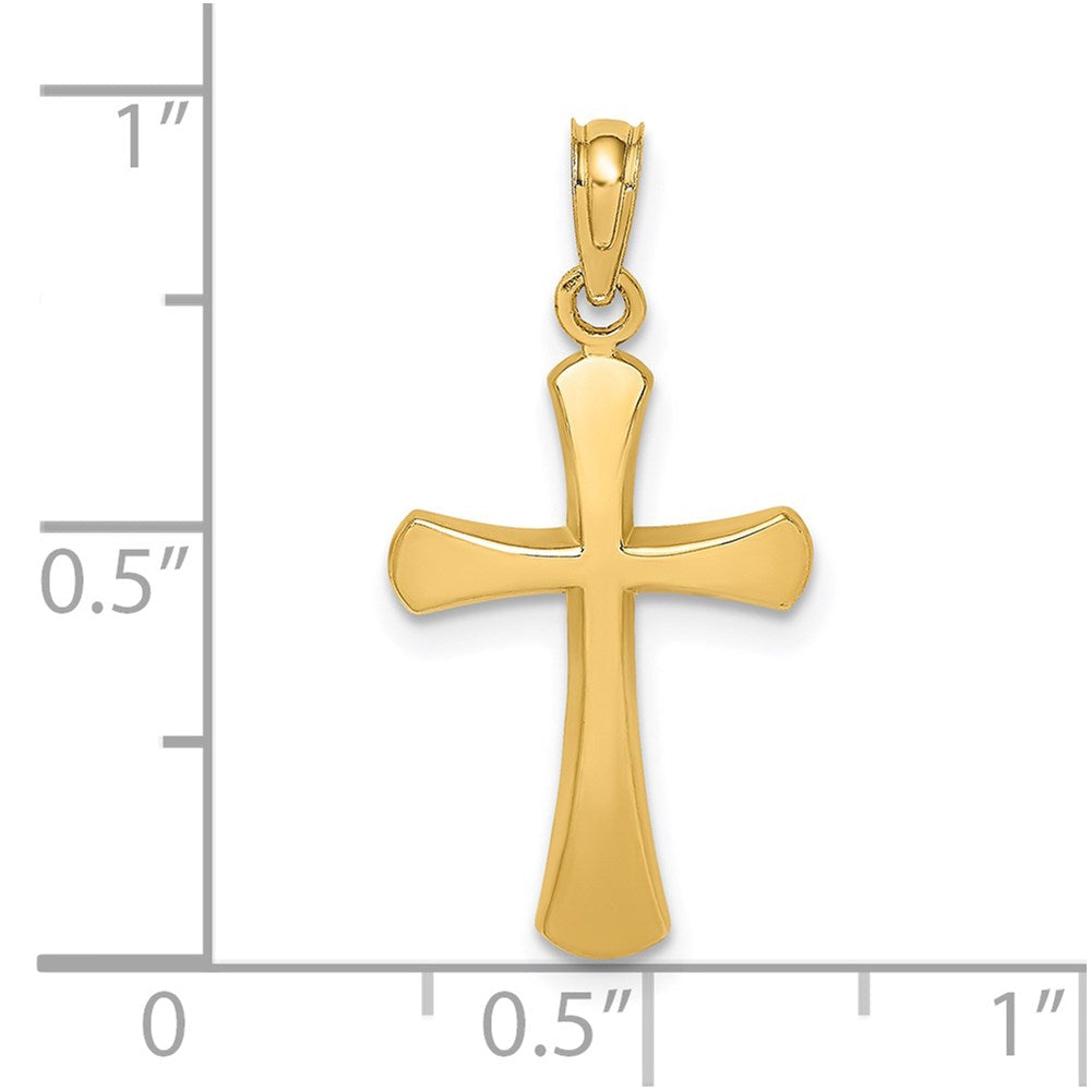 14K Gelbgold Charm, poliertes abgeschrägtes Kreuz mit runden Spitzen