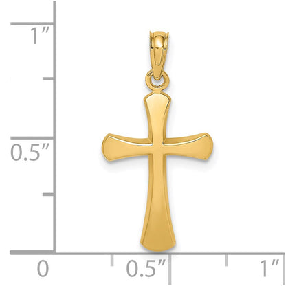 14K Gelbgold Charm, poliertes abgeschrägtes Kreuz mit runden Spitzen