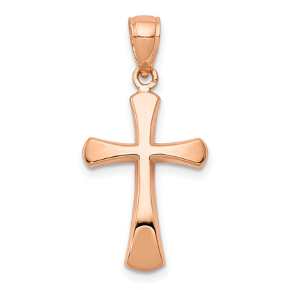 14K Roségold Charm mit poliertem, abgeschrägtem Kreuz und runden Spitzen