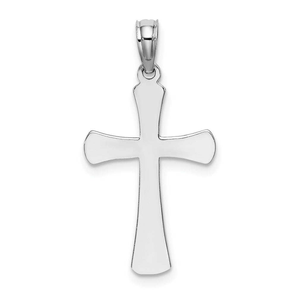 14K Weißgold Charm Kreuz mit abgerundeten Spitzen, poliert und facettiert